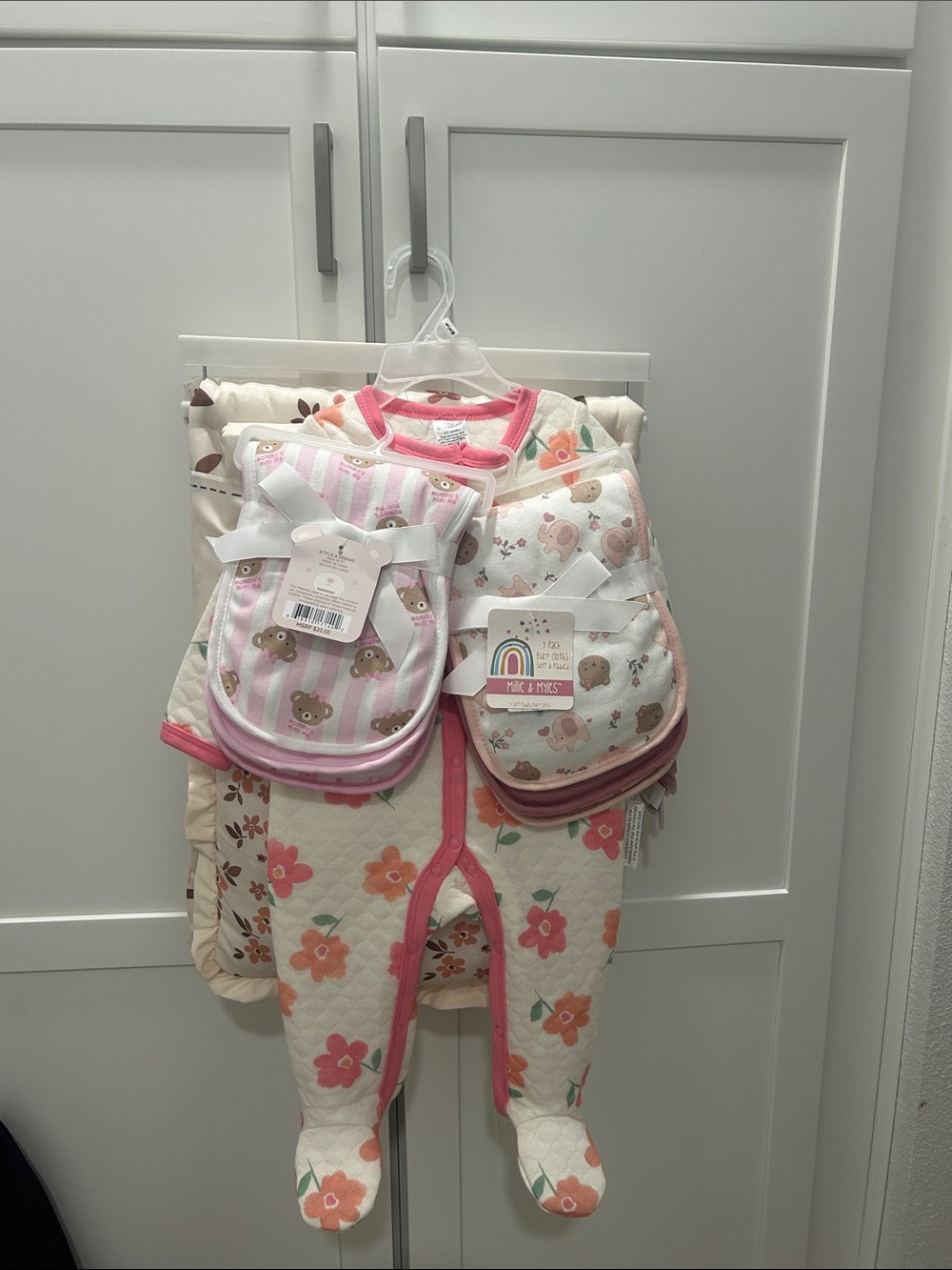 Manhattan Baby Floral Crib Bedding Set + (6) burp cloth  + (1)6/9months onesie